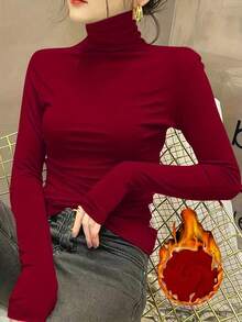 Thermisch gefüttertes Rollkragen Basisschicht Top in Große Größen, Layering-Piece für Damen, Herbst/Winter - Bordeaux - Übersicht 1