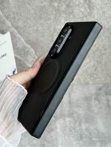 Funda de teléfono magnética de piel sintética con patrón de pliegues de lujo compatible con Samsung Galaxy ZFold 7 6 5 4 3, con carga inalámbrica y protección plegable - Negro - Ver 4