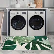 1 pieza Alfombra de baño con estampado de hojas verdes tropicales, alfombra de área pequeña adecuada para sala de estar, dormitorio, cocina, oficina, bañera, ducha, decoración de baño, superficie suave y esponjosa, para todas las estaciones, alfombra esponjosa, decoración del hogar encantadora. Ideal para decoración de baño o dormitorio, accesorios de baño, adecuado para decoración de entrada del hogar, decoración navideña, alfombra de cocina