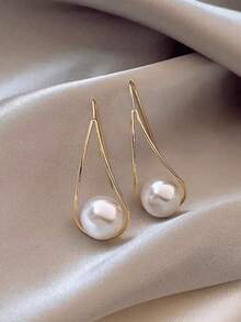 Oversized Teardrop Faux Pearl Earrings - Elegant Exaggerated Drop Dangle Earrings For Women, Lightweight Statement Jewelry For Daily Wear & Office