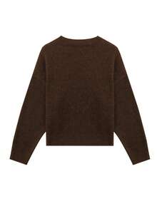 Knit Mix Elegante französische locker gestrickte Strickjacke für Damen, Rundhals-Pullover Einfarbig, lässige Oberbekleidung für Weihnachten, Thanksgiving, Herbst/Winter, Braun - Braun - Übersicht 2