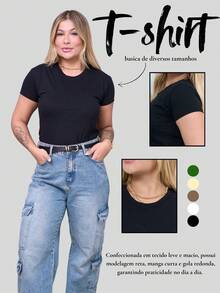 Kit 5 Women's T-Shirts Casual Cotton Basic T-Shirt Elegant Style Fashion Spring 2025  New - 套件 5 - 查看 2