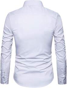 Manwan Walk Men's Slim Fit Business Casual Cotton Long Sleeves Solid Button Down Dress Shirts - 白色 - 查看 3
