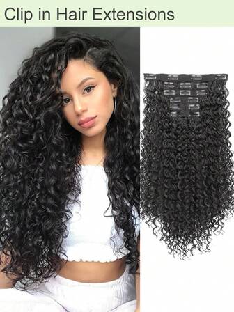 卷发接发，4 件 26 英寸夹式接发蕾丝纬纱短卷发接发夹式隐形天然假发适合女性日常使用