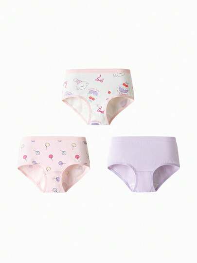 Balabala Girls Cotton Underwear 3 Packs Triangle Briefs No Wedgie