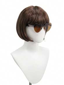 派对道具彩色短直波波头假发，趣味新奇，附赠无框心形太阳镜和发网