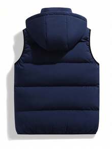 Men's Detachable Hood Solid Color Vest Jacket, Autumn/Winter - Blue - View 3