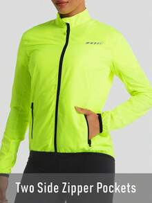 Qualicos Women's Lightweight Breathable Full Zip Cycling Jacket, Outdoor Sports Reflective Long Sleeve Sportswear With Reflective Stripes And Back Pocket, Suitable For Cycling, Running, Hiking - Mustard Yellow - View 6