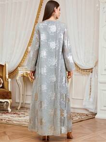 Robe longue à manches longues avec appliqués de paillettes et empiècements dorés, nouvelle collection festival pour femmes. Élégante pour les fêtes, la maison et le style décontracté. Robe de printemps - Gris - Voir 2