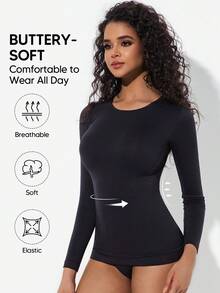 Camisas de mujer de manga larga, blusas cortas básicas de ajuste ceñido, ropa de estilo Y2K linda para adolescentes en otoño e invierno