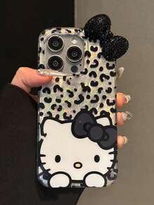 Sanrio Feather Chiffon Tin Foil Texture Crystal Bow KT Cat Phone Case - Cute Bow Kitty Design, Compatible With IPhone 17/17 Air/17 Pro/17 Pro Max, 16/16 Plus/16 Pro/16 Pro Max, 15/15 Plus/15 Pro/15 Pro Max, 14/14 Plus/14 Pro/14 Pro Max, 13/13 Pro/13 Pro Max, 12/12 Pro/12 Pro Max, 11/11 Pro Max, Dust-Proof, Highly Attractively, Popular Anti-Drop