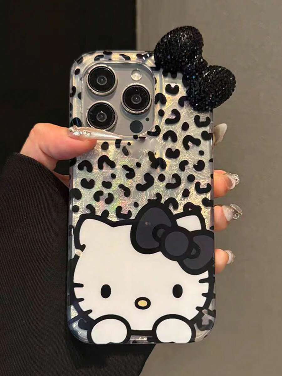 Sanrio Feather Chiffon Tin Foil Texture Crystal Bow KT Cat Phone Case - Cute Bow Kitty Design, Compatible With IPhone 17/17 Air/17 Pro/17 Pro Max, 16/16 Plus/16 Pro/16 Pro Max, 15/15 Plus/15 Pro/15 Pro Max, 14/14 Plus/14 Pro/14 Pro Max, 13/13 Pro/13 Pro Max, 12/12 Pro/12 Pro Max, 11/11 Pro Max, Dust-Proof, Highly Attractively, Popular Anti-Drop