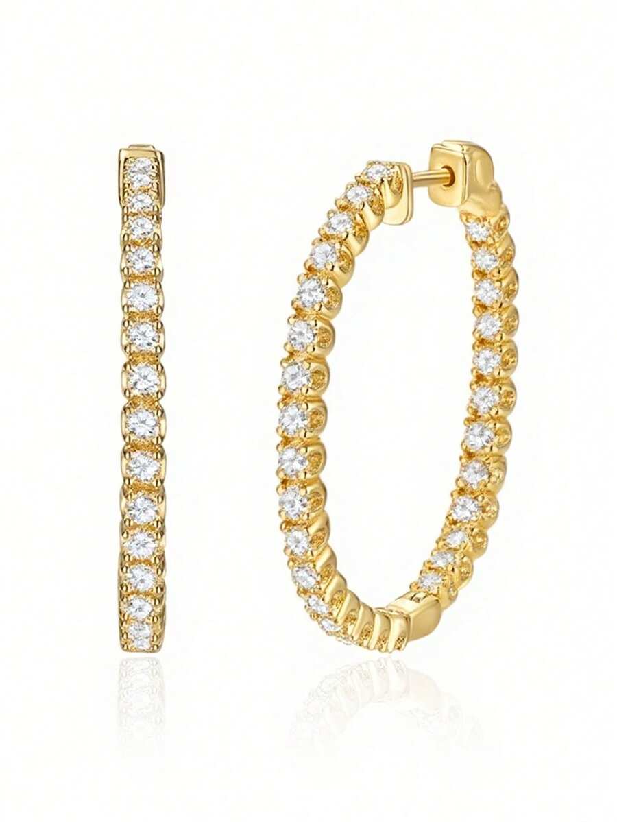 Hypoallergenic Women's Earrings, Large Hoop Earrings With Cubic Zirconia, Fashion Simple Classic Hoops Suitable For Daily Wear, Birthday Gift