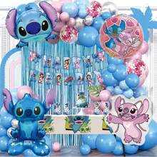 Disney 73PCS Disney Officially Licensed Blue Stitch Balloon Set Birthday Party Graduation Ceremony Christmas Indoor Outdoor Dress Up Cute Cartoon Image Balloon Decoration Photo Background Supplies Friends Family Gifts