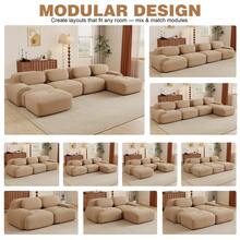 81.8"/117.3"/152.7" Modular Sectional Sofa, Corduroy Boneless Sofa With Deep Seat And Button Tufted Cushions, Comfy Cloud Sectional Loveseat Couches For Living Room Bedroom, No Assembly - 駝色 - 查看 1