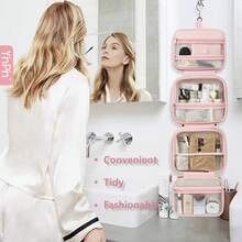 Travel Toiletry Bag With Jewelry Organizer, Hanging Travel Bag For Toiletries, Puffy Makeup Cosmetic Bag Organizer, Carry-On Travel Accessories Essentials - Hồng - Xem 4