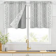 Linen Kitchen Curtains 24 Inch Length, Double Layered Window Curtain 2 Panel Sets Rod Pocket Short Curtains For Kitchen, Farmhouse Window Treatment Tiers For Bathroom, Cafe, Grey - Grey26Wx24LPackof2 - View 2