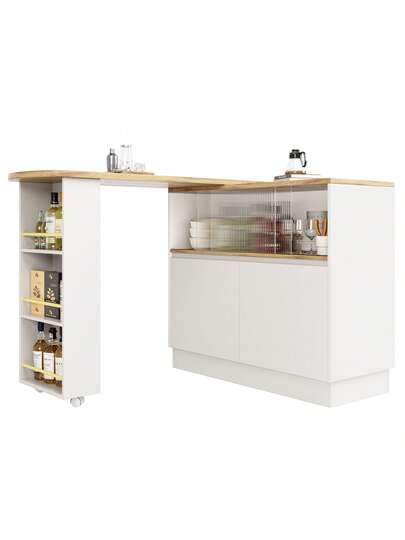 Sairedel 360° Rotating Sideboard Shelves Glass Moderne Serving Buffet 90x45x100 Cm Kitchen, Restaurant, Living Room Multifunctional Shelf, Bar Cabinet view 9