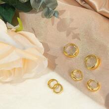 6pcs Gold Plated Hoop Earrings Women Triple Huggie Illusion Stud Earring |   Double Huggie Hoop Earrings One Hole |   Claw Ear Cuff Earring Jewelry Women - Gold -12mm+14mm+18mm - View 8