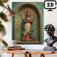 2D Flat Virgin Mary Statue - Precious Metal Wall Decoration, Rust-Resistant Tin Plate With Hook, Frameless Indoor/Outdoor Decor, Starry Sky Background Design, Spiritual Gift For School Or Office - Multiple - View 5