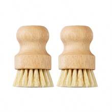 1 pieza/2 piezas Cepillo de fibra de sisal de mango corto de madera, cepillo de limpieza de fibra de coco para tazones y platos del hogar, almohadilla de limpieza de cocina