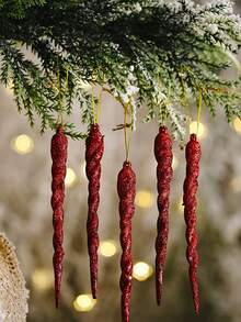 1 Pack Of 5 Twisted Icicles Decorations For Christmas Tree Glitter Spiral Strips Hanging Ornaments Suitable For Winter Christmas Tree Party Wedding Holiday Accessories Christmas Decoration Supplies Home Decorations Holiday Party Christmas Gifts