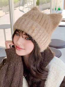 1pc Women's Thick Knit Hat, Warm Ear Protection Hat, Soft Fleece Hat With Metal Rhinestone Cute Ear Design, Suitable For Autumn/Winter Daily Wear, Walking, Shopping - MM1684 - View 14