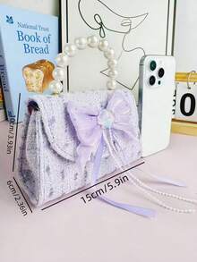 1pc Mini New Girls' Pearl Handbag, Cute Flap Magnetic Closure, Bow & Mesh Decor, Adjustable Shoulder Strap Shoulder/Crossbody/Coin Purse, Suitable For Birthday Gift, Back To School Gift, Holiday Gift, Outdoor Activities - S - View 8