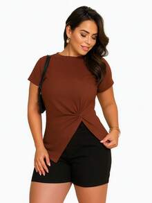 Women's Asymmetrical Viscolycra Blouse - Elegant And Casual - Màu nâu Sô-cô-la - Xem 3