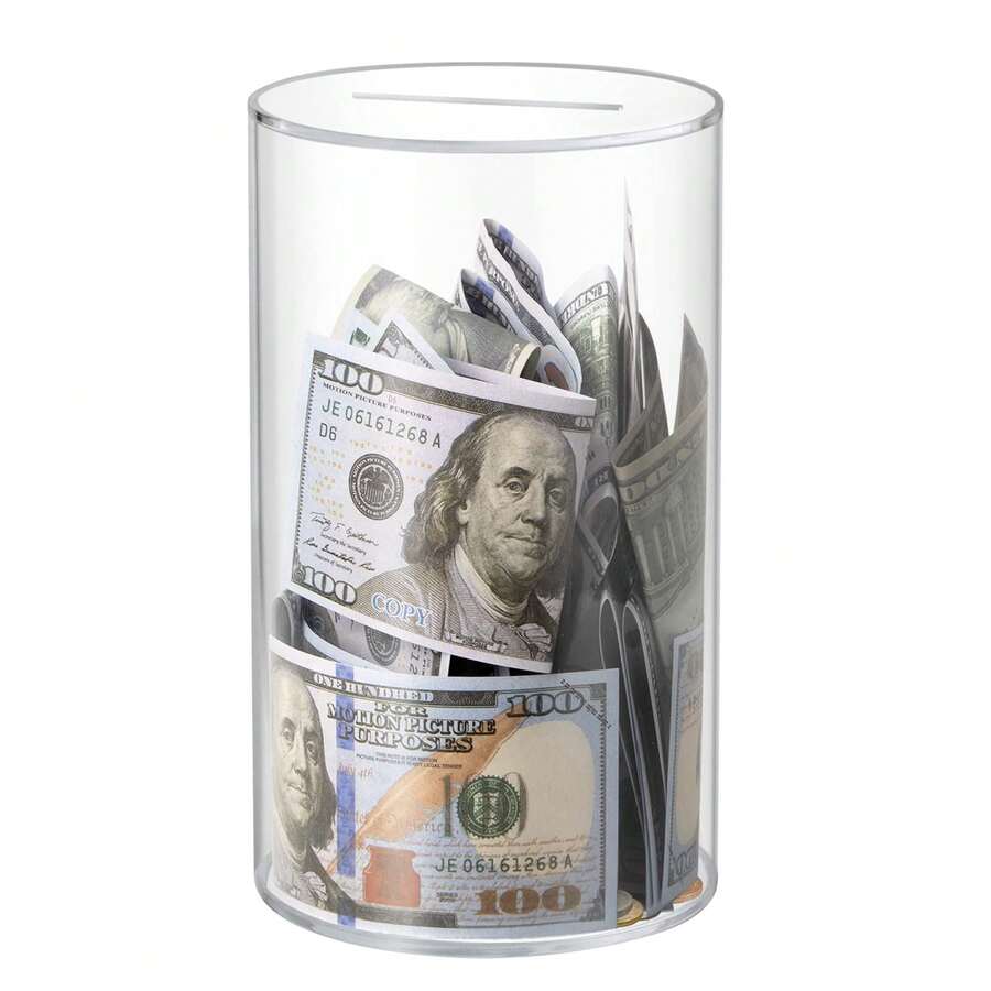 Clear Piggy Bank, Acrylic Piggy Bank For Adults Must Break To Open, Unopenable Money Saving Box For Boys Girls Women Men Birthday Gift - 透明圓柱體 - 查看 1