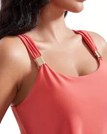 High Waisted Ruffle Tankini Swimsuit Plus Size Tummy Control - Orange - View 11