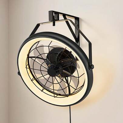 Wall Mounted Fan With Lights, 22 Inch Wall Mount Fan With Remote, 6 Speeds Plug In Wall Fan, Reversible, Dimmable 3-Color Lighting, Timer, 360°Adjustable Tilt For Workshop, Patio, Home