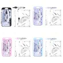 Multi-Function Ruler Compass Set Measuring Ruler Protractor Drawing Stationery Straight Ruler Pencil Compass Kit School Supplies