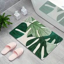 1 pieza Alfombra de baño con estampado de hojas verdes tropicales, alfombra de área pequeña adecuada para sala de estar, dormitorio, cocina, oficina, bañera, ducha, decoración de baño, superficie suave y esponjosa, para todas las estaciones, alfombra esponjosa, decoración del hogar encantadora. Ideal para decoración de baño o dormitorio, accesorios de baño, adecuado para decoración de entrada del hogar, decoración navideña, alfombra de cocina