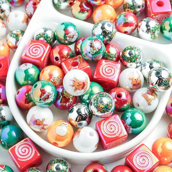 10/20pcs Mixed Christmas Themed Beads, Suitable For DIY Jewelry Making, Pen Toppers, Keychains And Party Decorations