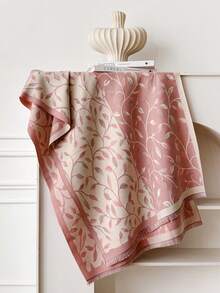 1 chiếc khăn choàng Jacquard họa tiết hoa hai tông màu thanh lịch, ấm áp và đa năng dành cho nữ, thích hợp cho phòng có máy lạnh, mùa thu/đông, phụ kiện thời trang và quà tặng cho trang phục - Hồng - Xem 3