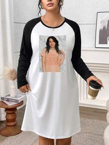 Custom Plus-Size Women Dress - Cozy Long Sleeve, Raglan Sleeves, Personalized Photo Print, Fall Outfit