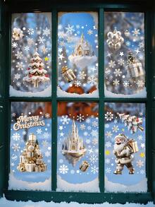 1 set autocolante de Crăciun pentru fereastră, autocolante detașabile statice pentru ferestre, decorațiuni de Crăciun pentru petreceri de sărbători în interior, decor pentru casă, decor pentru ferestre, decorațiuni de Crăciun, diverse stiluri