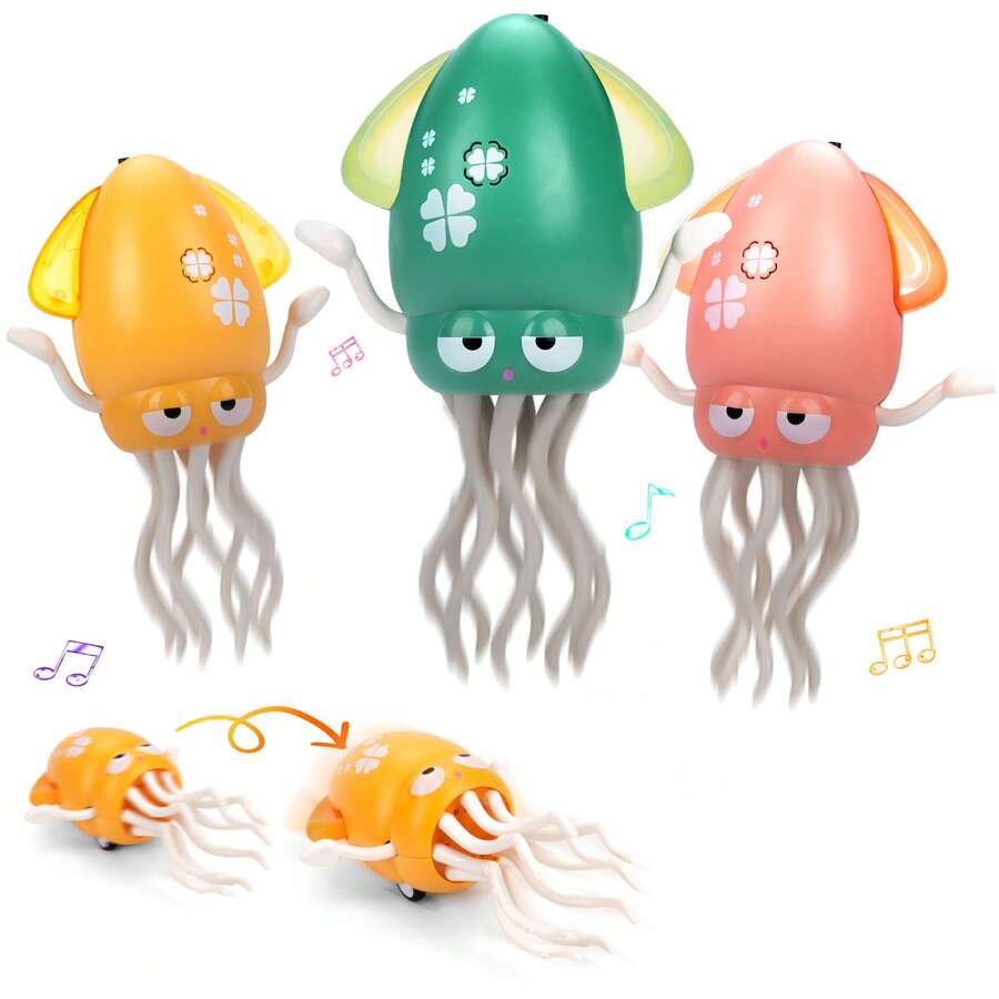 1 Stück Niedliches Krake Krabbel-Spielzeug für Kinder mit Hinderniserkennung, interaktives tanzendes und laufendes Spielzeug, Musik spielende sensorische Oktopus für Jungen Mädchen Kindergeburtstags-Geschenke (Batterie nicht enthalten)