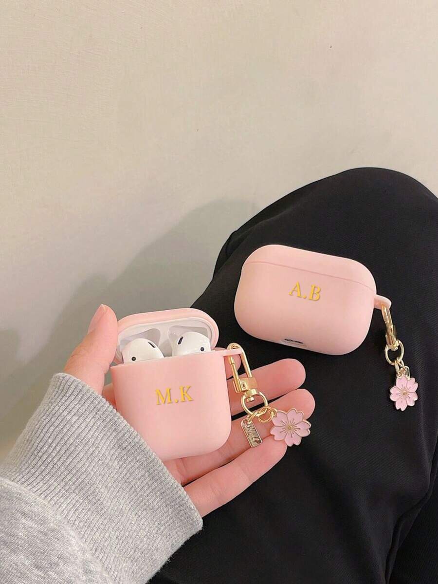 Customized (With Flower Pendant) Minimalist Aluminum Alloy Flower Design TPU Earbud Protective Case Compatible With 2 And Pro 3, Customized Letter Name, Back To School, Valentine's Day Gift, Good Birthday/Holiday Gift For Men And Women