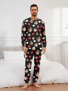 Customized Men/Women Portrait, Family Members, Pets, Cartoon, Holiday Themed Interesting Long Sleeve Pajama Set, Loungewear