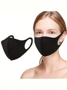 Personalized Customized Mask, Customized Letter Design, Can Customize Your Name, Exclusive Logo. Sunscreen, Breathable And Skin Friendly Reusable & Washable Breathable Dust Mask | Women's Fashionable Solid Color Windproof Sun & Ice Fiber Fabric Elastic Face Mask For Casual Outdoor Activities | Black/Pink/Grey, Minimalist Design, Durable Elastic Edge - Black - View 6