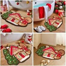Thảm trang trí hình người bánh gừng và cây thông Noel, chống trượt, mềm mại, có thể giặt máy, hình bầu dục, thích hợp cho phòng khách, phòng ngủ và lối vào, thảm chùi chân nhà bếp dịp Giáng sinh. - Nhiều màu - Xem 4