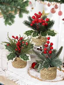 1/3 pezzi Decorazioni natalizie, ramo di cedro con frutti rossi natalizi, tre stili di piante artificiali, decorazioni natalizie, decorazioni per la casa a Natale, decorazioni autunnali e invernali, decorazioni da tavolo, personalizzabili su ordinazione, decorazioni per scuola, dormitorio, ufficio