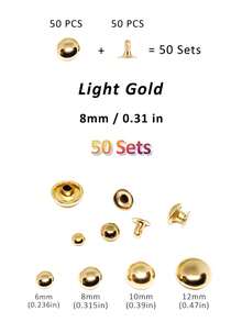 50 Sets Round Dome Leather Rivets Studs For Clothing Purse Feet For Handbags Studs And Spikes For Shoes Bags Belts Dog Collars Leather Craft (6/8/10/12mm) - Gold - View 3