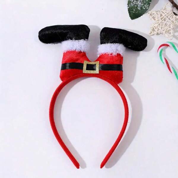 1pc Santa Claus Leg Hair Band For Festivals, Party Use, Cartoon Character Theme, Christmas Elf Hat, Hair Band Adult Party Cartoon Headwear, Santa Claus Snowflake Hat Headband, Polyester Fiber
