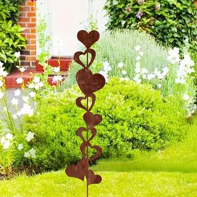 1pc Rustic Heart Shaped Floral Metal Decor - Ideal Gift For Mother's Day, Easter, Christmas | Perfect For Friend, Balcony, Yard Or Garden Decoration | Romantic Garden Decor | Durable Metal Decoration, Garden Ornament