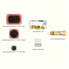 Kit de reparación de neumáticos de bicicleta de 32 piezas, kits de parches para pinchazos de tubo interior de bicicleta con parches vulcanizados, para ciclismo de carretera y montaña - Herramienta de reparación de neumáticos - Ver 9