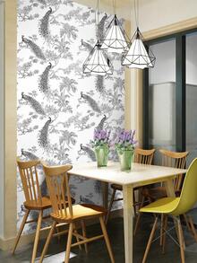 1 rouleau de 1m/3m/5m de papier peint adhésif vintage noir à motif floral et paon, convient pour la rénovation de la maison, la décoration de la pièce, le recouvrement d'armoires, la décoration de la salle de bain, les murs en vinyle, le DIY, imperméable, résistant aux taches, avec doublure en aluminium, non transparent, facile à nettoyer, flexible et résistant aux déchirures