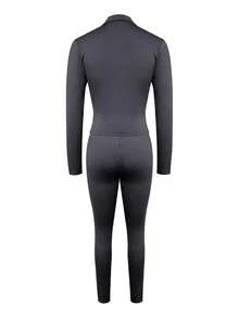LovelyWholesale Completo da donna casual, composto da top con chiusura lampo e collo a lupetto a maniche lunghe e leggings aderenti, set da palestra in 2 pezzi, abbigliamento autunnale per donna